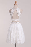 White Hoco Dresses Scoop Lace Two Pieces Rjerdress