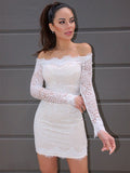 White Lace Bodice Off shoulder Long Sleeves Mermaid Homecoming Dress