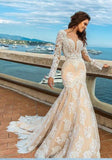 White Lace Mermaid Deep V-Neck Backless Long Sleeve Wedding Dresses RJS835 Rjerdress