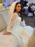 White Long Sleeve Sweetheart Sequins Mermaid Sweep Train Wedding Dresses Rjerdress