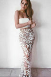 White Mermaid Two Pieces Lace Sleeveless Evening Dresses Long Prom Dresses uk RJS325