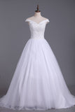 White Off The Shoulder Beaded Bodice Tulle A Line Bridal Dresses