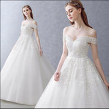 White Off-the-Shoulder Ball Gown Beads Sweetheart Floor-Length Wedding Dress Rjerdress