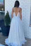 White Open Back Long Prom Dresses Sequins Pocket Evening Dress RJS002 Rjerdress