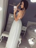 White Open Backs Simple A Line With Straps Backless Prom Dress Rjerdress