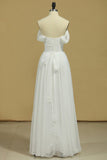 White Party Dresses Off The Shoulder A Line Chiffon Floor Length With Ruffles Rjerdress