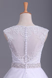 White Scoop Bridal Dresses A-Line Court Train With Beads & Applique Rjerdress