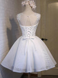 White Simple Graduation Dress Scoop Tulle Straps Homecoming Dresses with Lace up H1063 Rjerdress