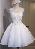 White Simple Graduation Dress Scoop Tulle Straps Homecoming Dresses with Lace up H1063 Rjerdress