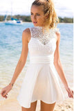 White Simple Short Cheap Open Back Sleeveless Cute Lace Graduation Homecoming Dress P6 Rjerdress