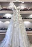 White Sweetheart Lace Appliques Tulle Wedding Dresses Long Straps Bride Dresses