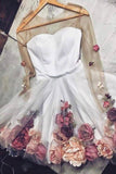 White Tulle Applique Short Cocktail Dress Long Sleeve Homecoming Dresses with Flowers RJS827 Rjerdress