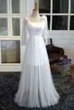 White Tulle Strapless Bridesmaid Dresses See-Through Floor Length Rjerdress