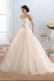 White Tulle Sweetheart Open Back Ball Gown Floor-Length Wedding Dress Rjerdress