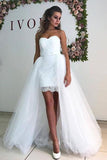 White Tulle Sweetheart Strapless Mermaid Wedding Dresses with Lace Detachable Train W1049 Rjerdress