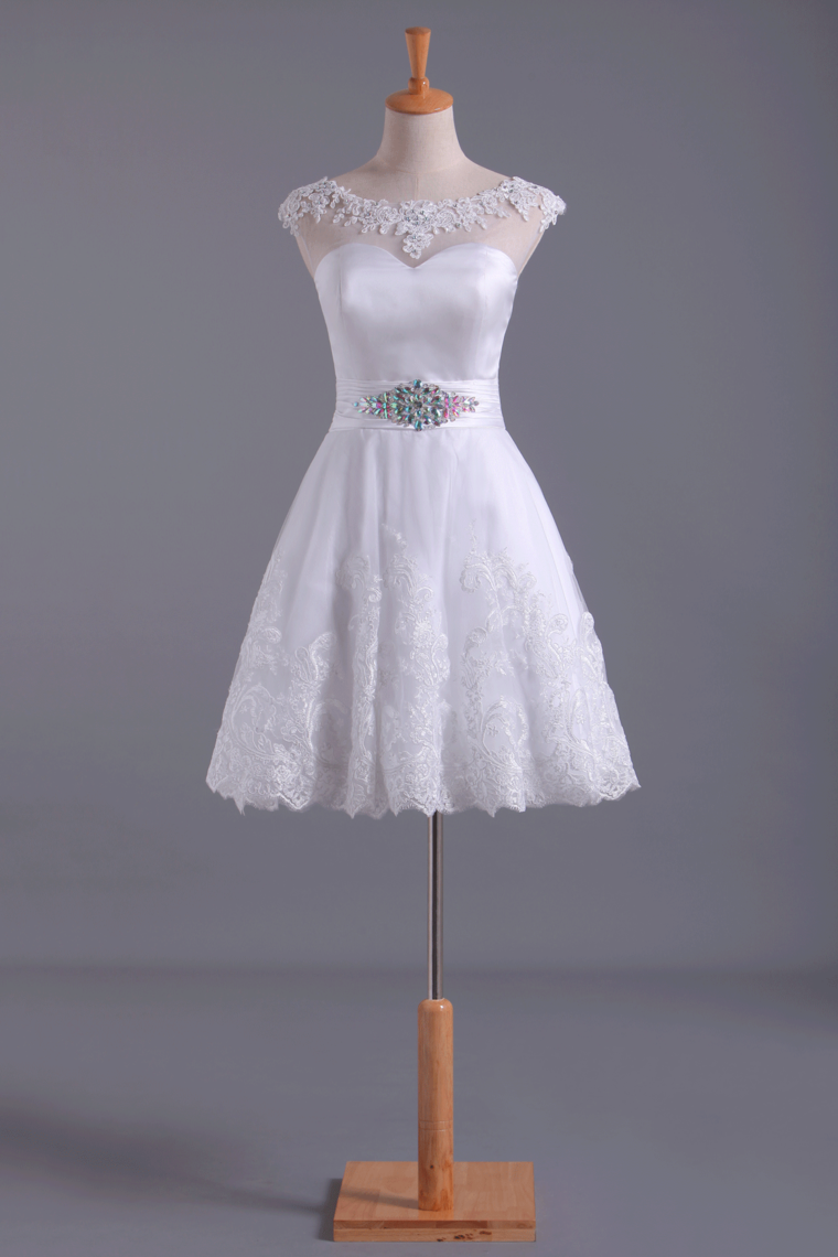 White Unique Hoco Dress A Line Short/Mini Tulle With Applique Rjerdress