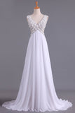 White V-Neck Party Dresses A Line Chiffon With Beading Rjerdress