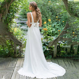 White V neck Cheap Chiffon Long Prom Dress Wedding Dress