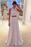 White lace round-neck two pieces A-line long evening dresses formal dresses from Cute dress RJS185 Rjerdress
