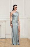 Women's One Shoulder Sheath Ruched Bodycon Prom Dresses With Split Rjerdress