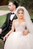 Wonderful Ball Gown Beaded Off the Shoulder Sweetheart Tulle White Wedding Dresses RrRRRJS685 Rjerdress