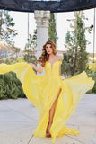 Yellow Chiffon Off-Shoulder Slit Long Dress Summer Prom Dress