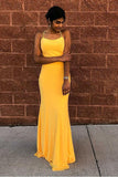 Yellow Prom Dresses Spaghetti Straps Mermaid With Lace Up