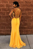Yellow Prom Dresses Spaghetti Straps Mermaid With Lace Up Rjerdress