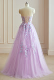 Simple A Line Spaghetti Straps Tulle Long Prom Dresses With Applique