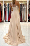 champagne Chiffon One Shoulder Long Prom Dress Charming Sparkle Open Back Prom Dresses Rjerdress