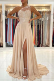 champagne Chiffon One Shoulder Long Prom Dress Charming Sparkle Open Back Prom Dresses