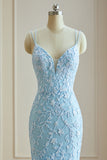 Mermaid Spaghetti Straps Lace Appliques Prom Dresses Long Formal Dress rjs455