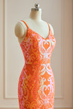 Excellent Orange Mermaid Spaghetti Straps Sequins Split Prom Dress