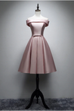 lace up blush elegant Satin homecoming dress cheap pink homecoming dresses RJS733