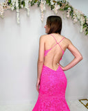 Sleeveless Prom Evening Dresses Mermaid Court Train Lace Open Back