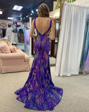 Sexy Trumpet/Mermaid Sequins Prom Dress V Neck Sweep Train