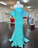 Elegant Strapless Sheath Bow-Back Long Sleeveless Prom Dresses RJS251