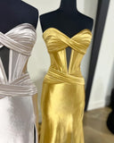 Mermaid Sweetheart Satin keyhole Prom Dresses With Slit