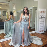 Sexy Polyester V-neck Slit Long Evening Dress Floor-Length Dress For Prom