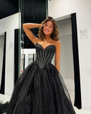 A Line Tulle Long Prom Dress Unique New Style Strapless Evening Dress RJS840