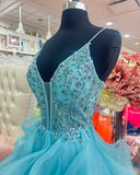 V-Neck Real Made Beading Charming Long Sleeveless A-Line Backless Prom Dresses uk S204