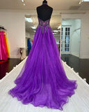 V-Neck Prom Dresses A-Line With Beads&Sequins