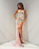 Spaghetti Straps Mermaid Prom Dresses Sweep Train Sequin Appliques Sequin Evening Dresses